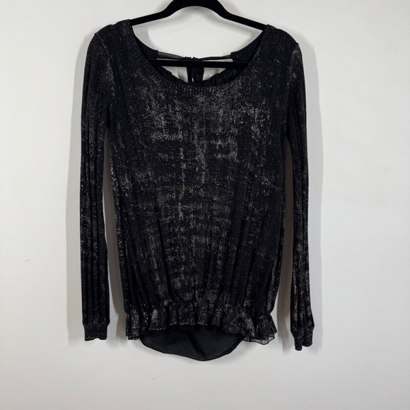 Mais il est où le Soleil? Black Metallic Chic Sheer Silk Blouse Size Small - Picture 2 of 11